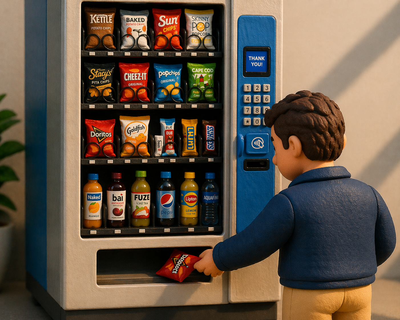 Person dispensing a snack from a Zeus vending machine
